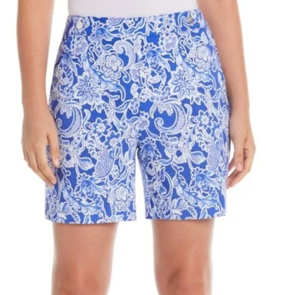 Rafaella Blue Paisley Stretch Bermuda Shorts - 4 NWT